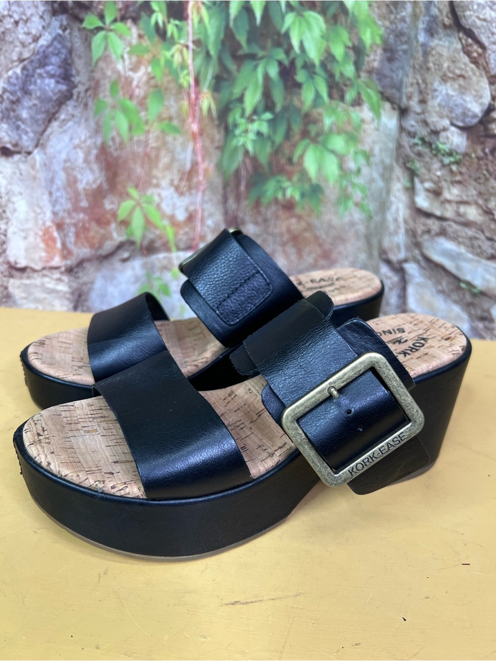 KORK-EASE Black Leather Platform Sandals, 7 - Picture 2 of 12